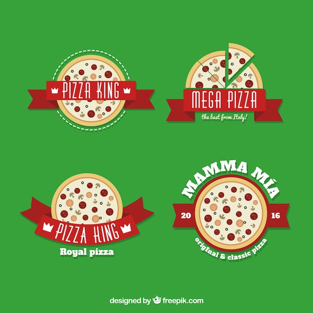 Free Vector four logos for pizza on a green background  