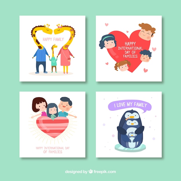 Four nice happy family day cards