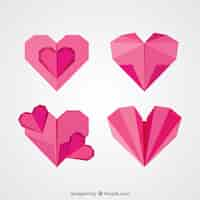 Free vector four origami red hearts