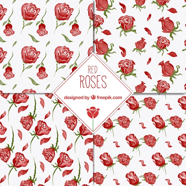 Free Vector four patterns of red roses