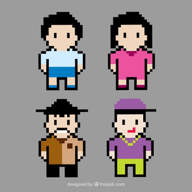 Four pixelated avatars