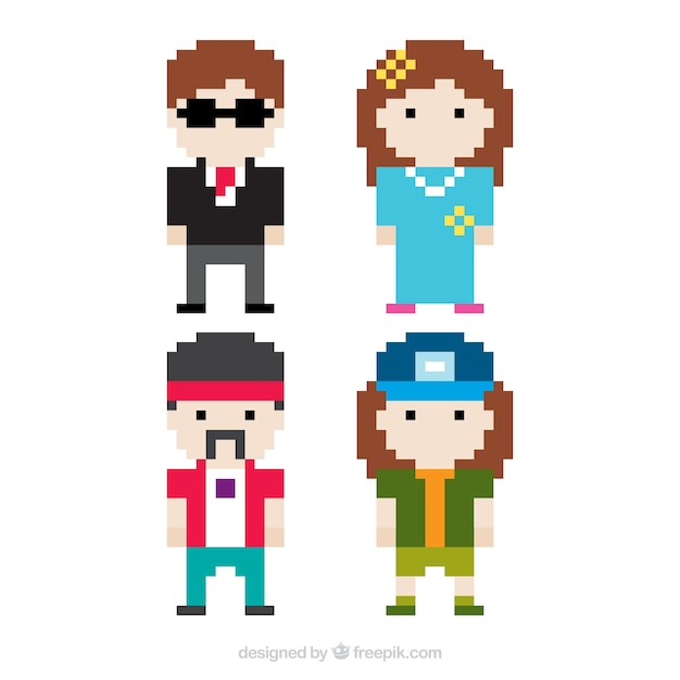 Four pixelated characters 