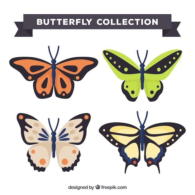 Free Vector four pretty butterflies