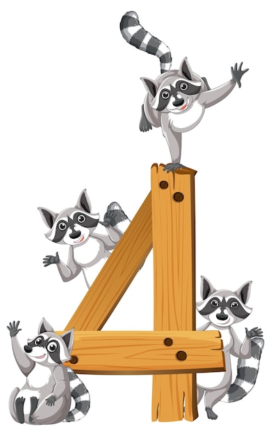 Free Vector four raccoons attached to number four