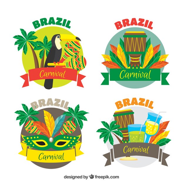 Four round brazilian carnival labels