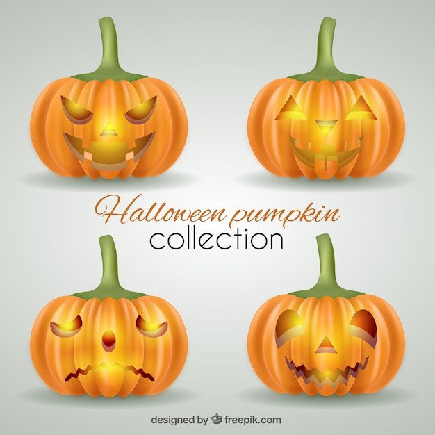 Free vector four scary pumpkins