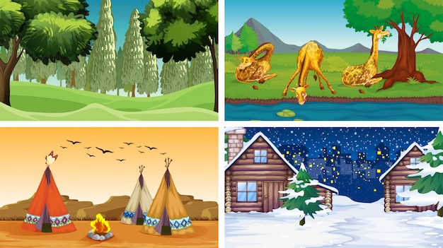 Four scenes with animals and parks