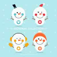 Free vector four snowmen with hats in flat design