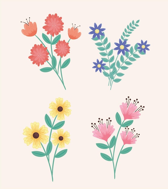 four spring flowers garden icons