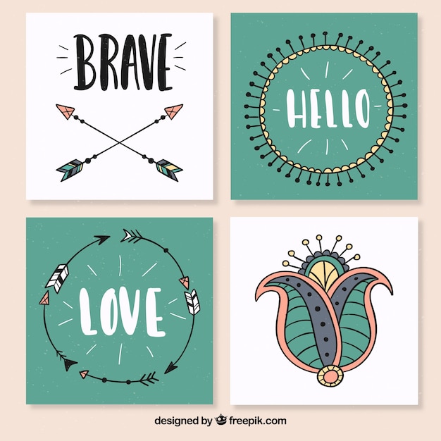 Four square postcards in boho style