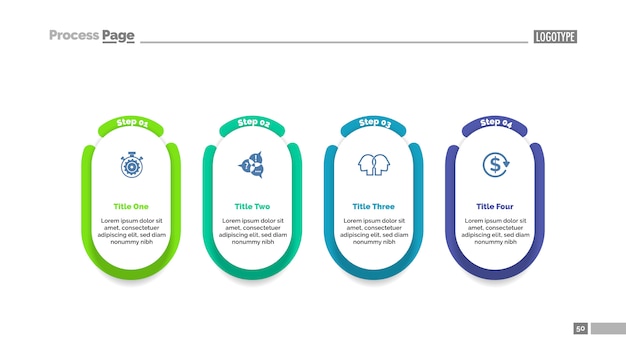 Four steps project process chart template for presentation.