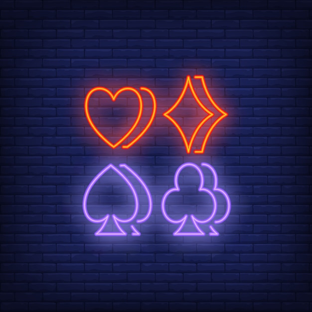 Four suit symbols neon sign