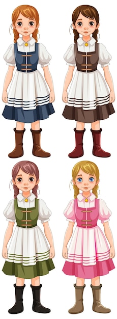 Free Vector four women in bavarian outfits