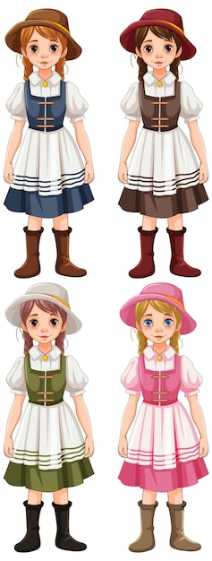 Free Vector four women in german bavarian outfit