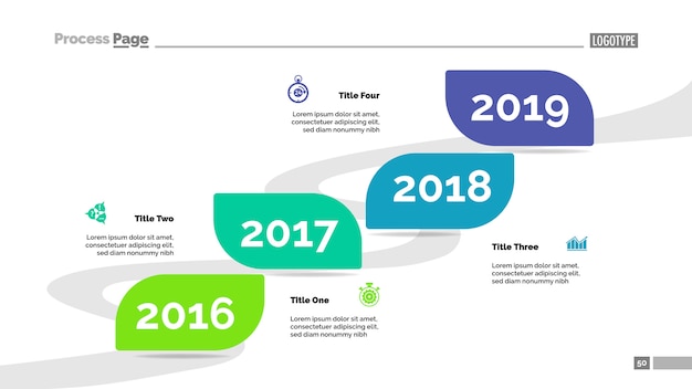 Four years timeline process chart template. Business data visualization. 