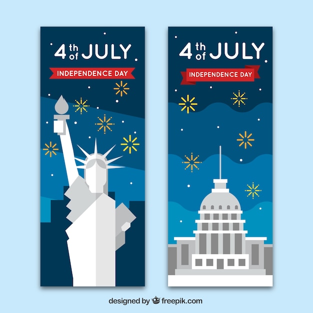 Fourth july banners with monuments