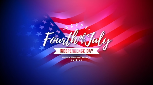 Fourth of July Independence Day of the USA Illustration with American Flag and Typography Letter