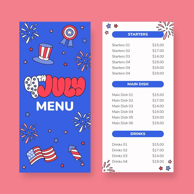 Fourth of july menu template design