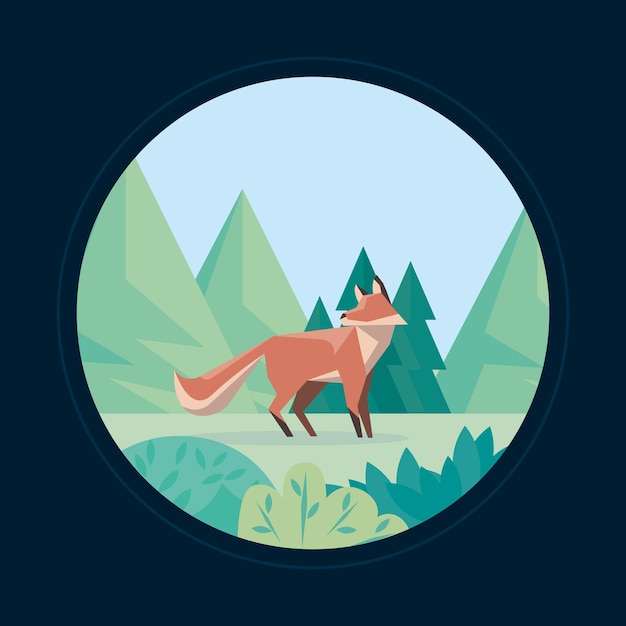 Free Vector fox animal in circular frame