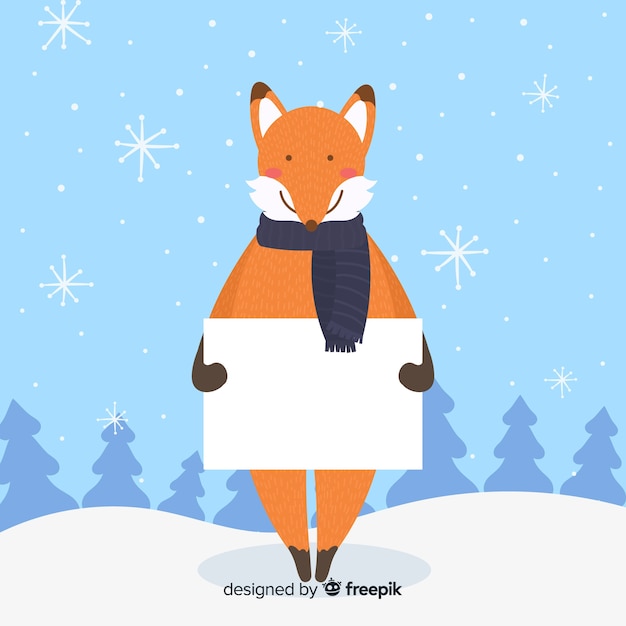 Free vector fox holding blank sign background