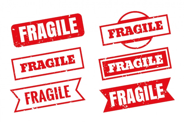 Free Vector fragile rubber stamps in different styles set