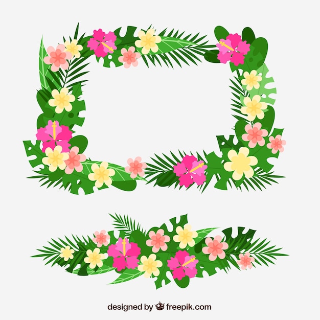 Frame of pretty tropical flowers