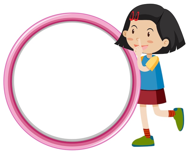 Frame template with happy girl and pink circle