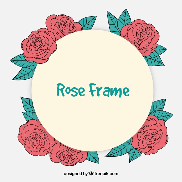 Free Vector frame with hand drawn roses 