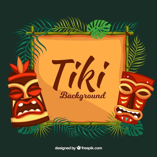 Free Vector frame with plants and tiki masks