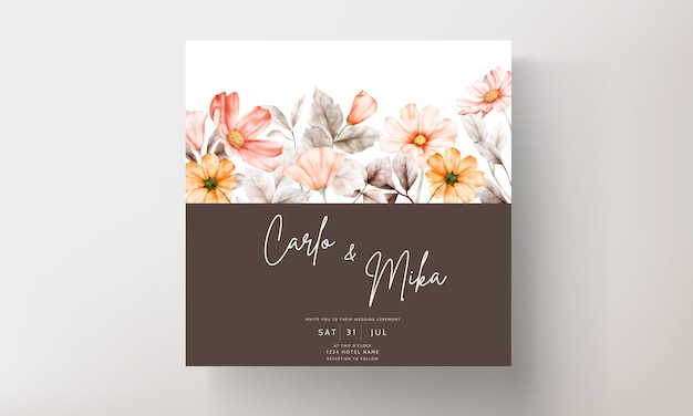 Frames of watercolor flowers on wedding invitation card