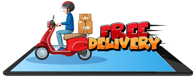 Free delivery logo with bike man or courier