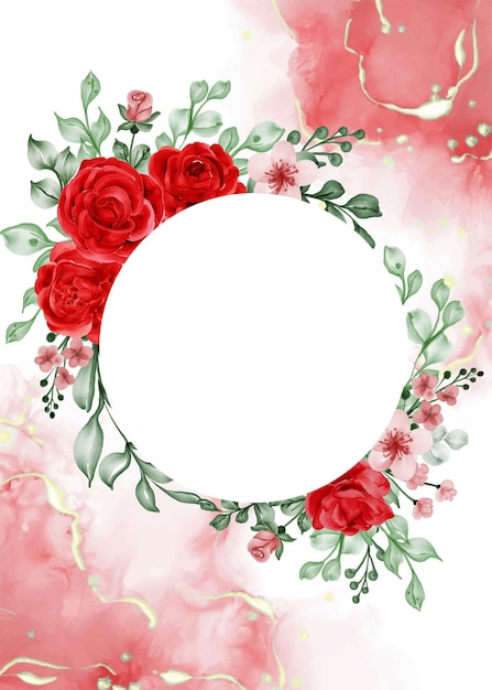 Freedom rose red flower frame background with white space circle