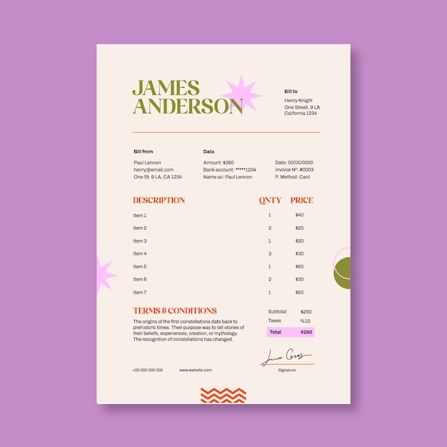 Freelance invoice template design