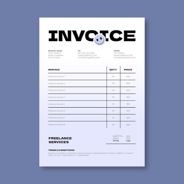 Free Vector freelance invoice template design