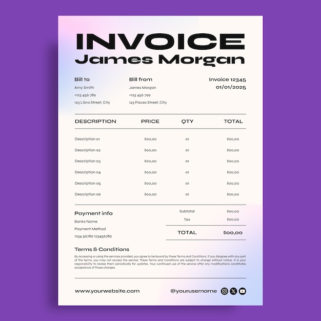 Free Vector freelance invoice template design