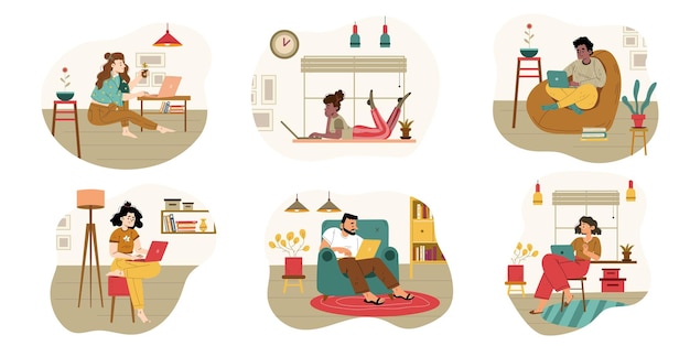 Free Vector freelancers work at home office relaxed characters