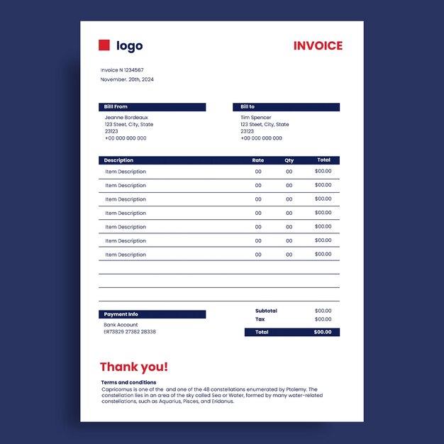 French  invoice template