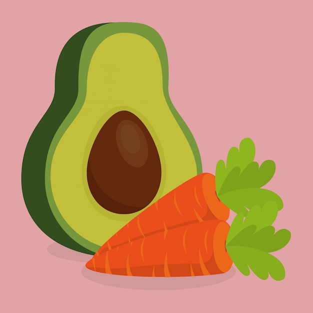 Free vector fresh carrot and avocado vegetables