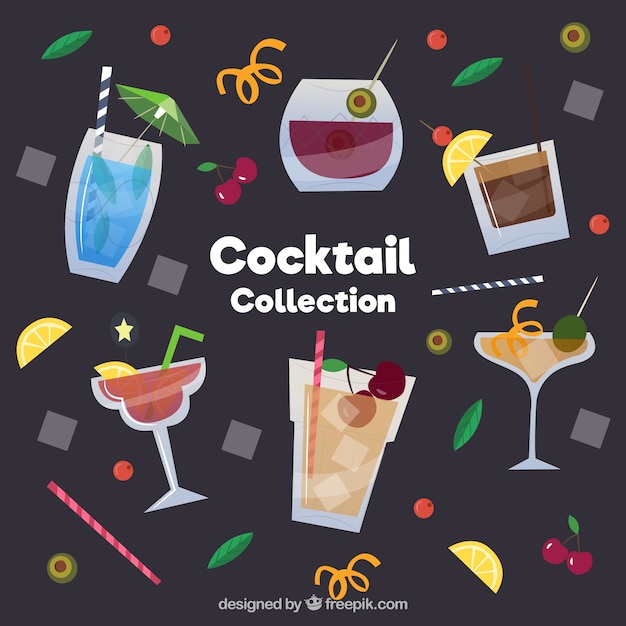 Free Vector fresh cocktails collection in flat style