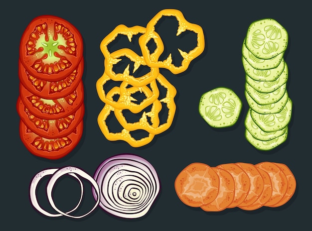 Free Vector fresh cutting vegetables set