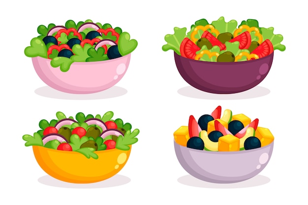 Free Vector fresh fruit salad in coloured bowls