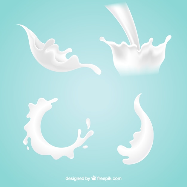 Free Vector fresh milk splashes collection in realistic style 