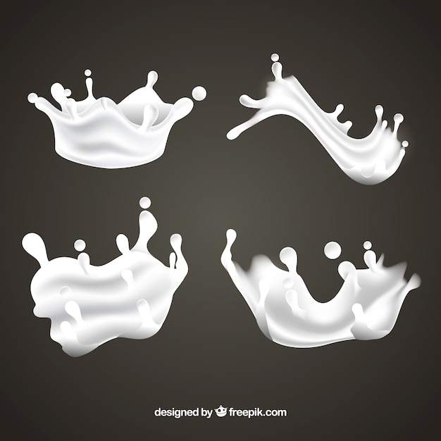 Free Vector fresh milk splashes collection in realistic style 