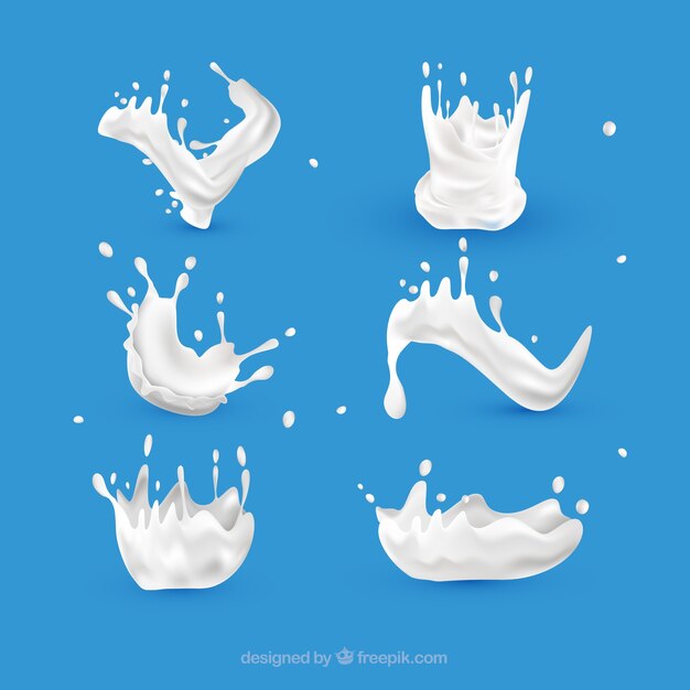 Fresh milk splashes collection in realistic style 