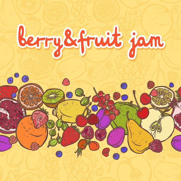 Free Vector fresh natural fruit and berries food decorative horizontal border vector illustration