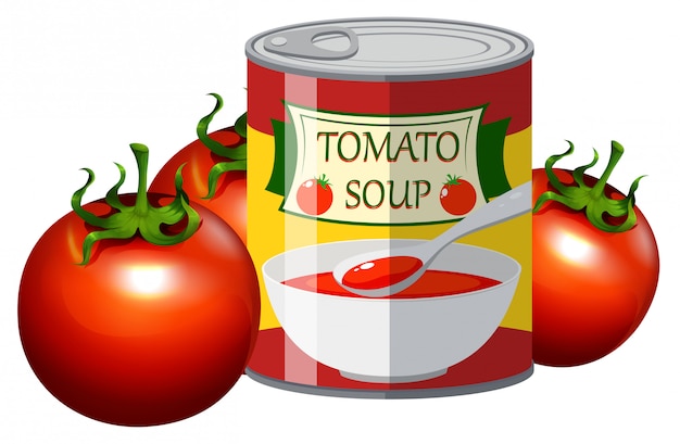 Free Vector fresh tomato and tomato soup in can