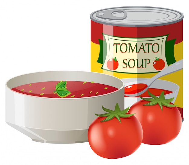 Fresh tomatoes and tomato soup in can