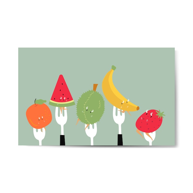 Free Vector fresh tropical fruit cartoon characters on forks vector