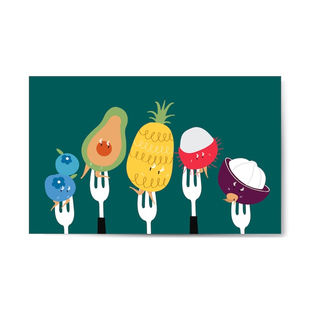 Free Vector fresh tropical fruit cartoons on forks vector