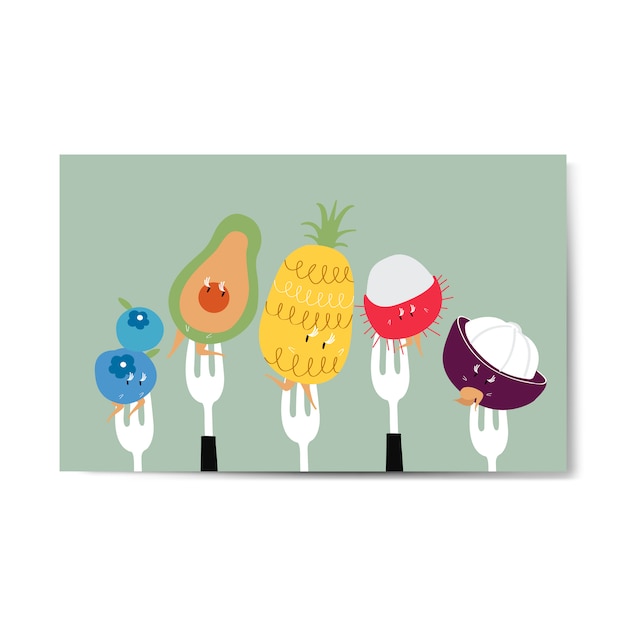 Free vector fresh tropical fruit cartoons on forks vector